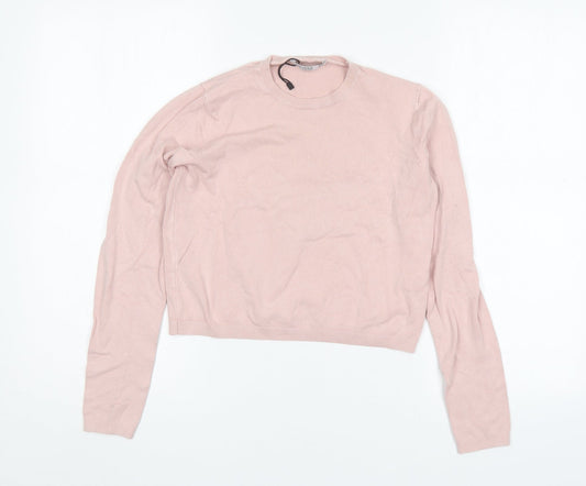 Bershka Womens Pink Round Neck  Acrylic Pullover Jumper Size S
