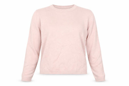 Front view of Bershka women’s pink round neck acrylic jumper, size S