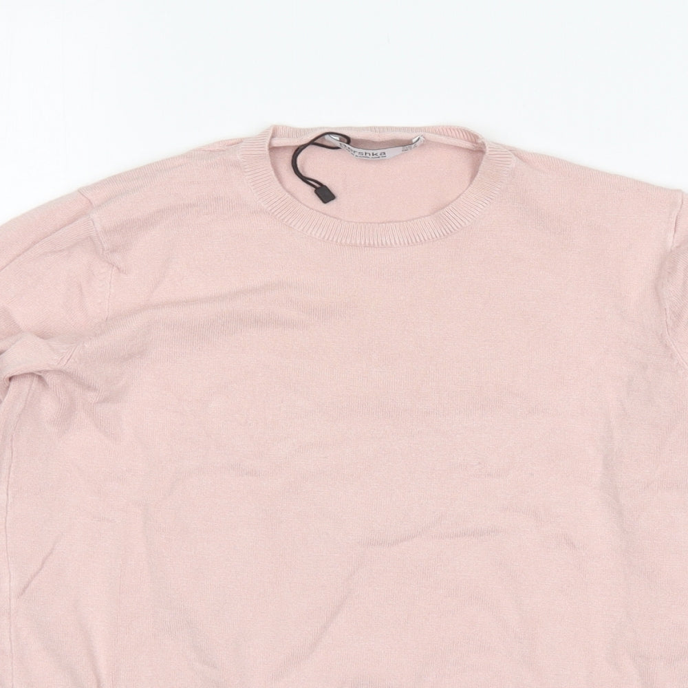 Bershka Womens Pink Round Neck  Acrylic Pullover Jumper Size S