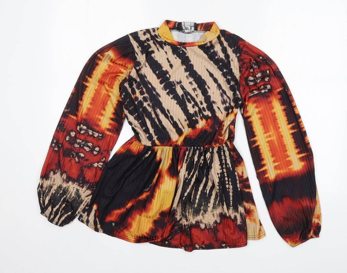 Additional front view of TFL women’s multicoloured geometric polyester basic blouse, size UK 10, round neck