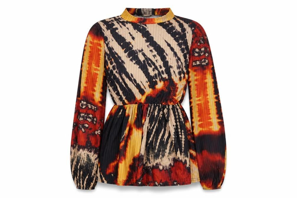 Front view of TFL women’s multicoloured geometric polyester basic blouse, size UK 10, round neck