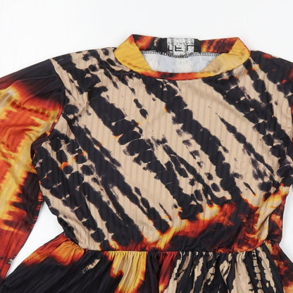 Close-up detail of TFL women’s multicoloured geometric polyester basic blouse, size UK 10, round neck