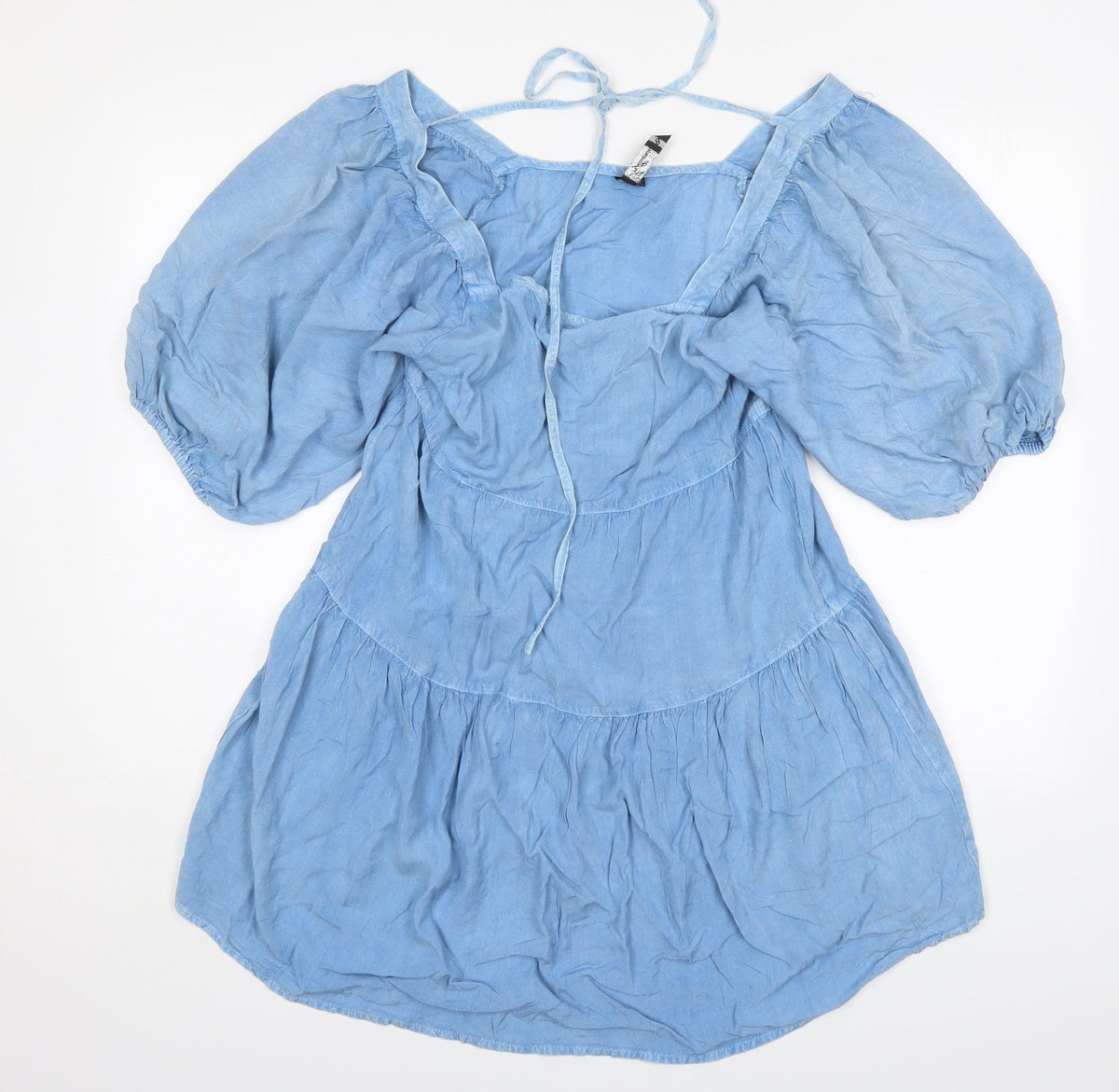 Additional front view of Influance women’s blue viscose a-line, size UK 8, square neck