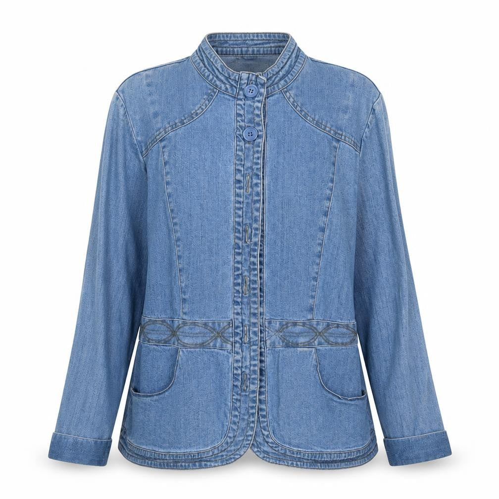 Front view of Cote Femme women’s blue jacket, size UK 12