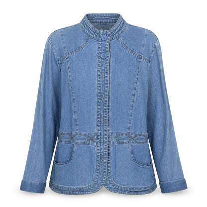 Front view of Cote Femme women’s blue jacket, size UK 12