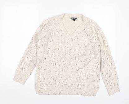Peacocks Womens Beige V-Neck  Acrylic Pullover Jumper Size S