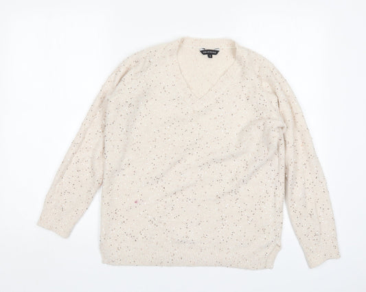 Peacocks Womens Beige V-Neck  Acrylic Pullover Jumper Size S