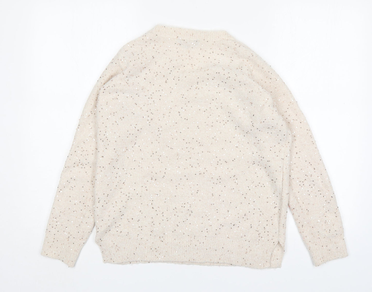 Peacocks Womens Beige V-Neck  Acrylic Pullover Jumper Size S