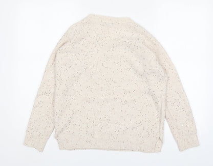 Peacocks Womens Beige V-Neck  Acrylic Pullover Jumper Size S