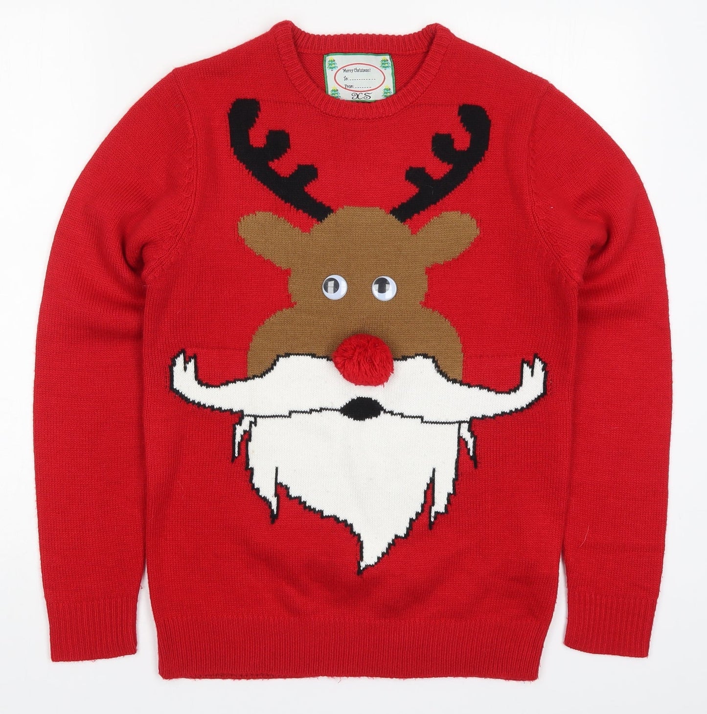 Cedar Wood State Mens Red Round Neck  Acrylic Pullover Jumper Size XS   - Rudolph Christmas