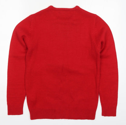 Cedar Wood State Mens Red Round Neck  Acrylic Pullover Jumper Size XS   - Rudolph Christmas