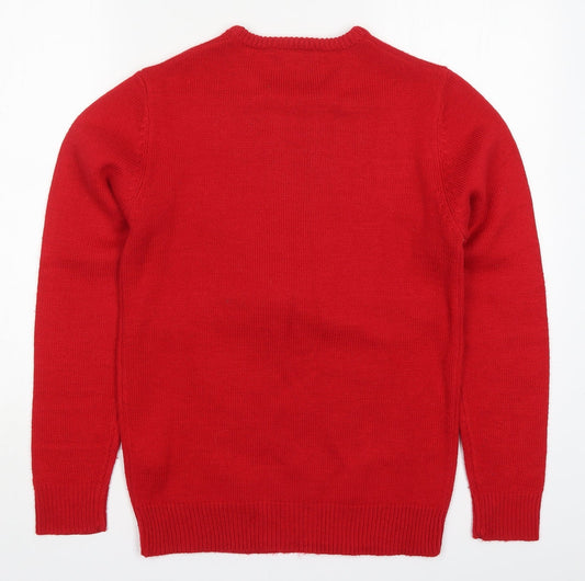 Cedar Wood State Mens Red Round Neck  Acrylic Pullover Jumper Size XS   - Rudolph Christmas