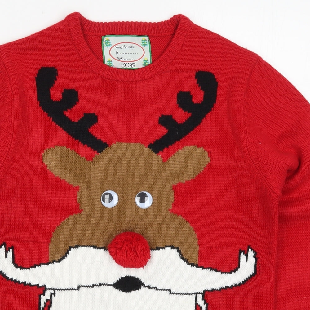 Cedar Wood State Mens Red Round Neck  Acrylic Pullover Jumper Size XS   - Rudolph Christmas