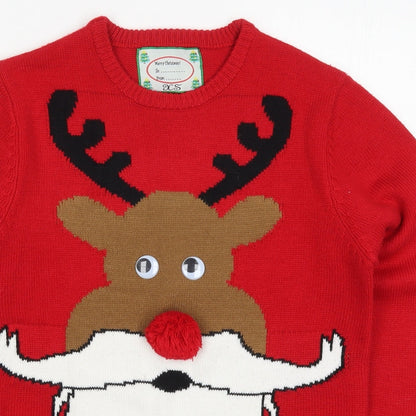 Cedar Wood State Mens Red Round Neck  Acrylic Pullover Jumper Size XS   - Rudolph Christmas