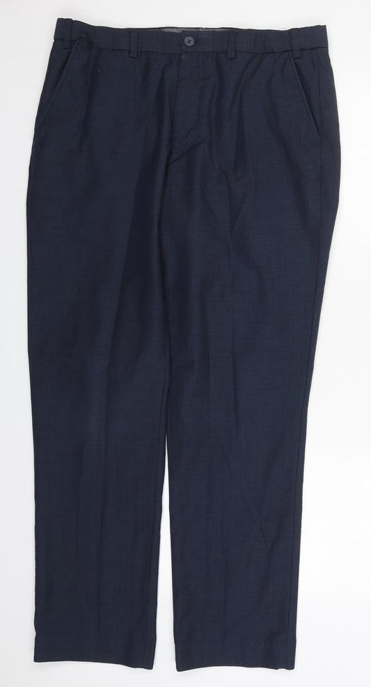 Matalan Mens Blue  Polyester Trousers  Size 34 L31 in Regular Button