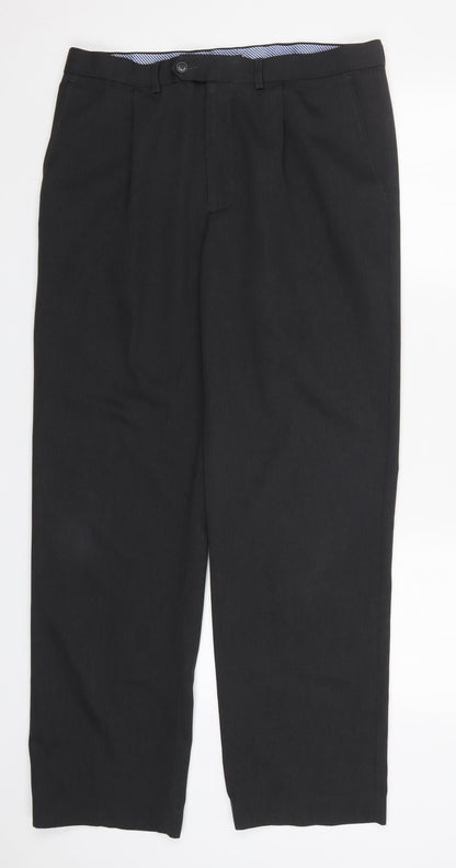 Marks and Spencer Mens Grey  Polyester Trousers  Size 34 L30 in Regular Button