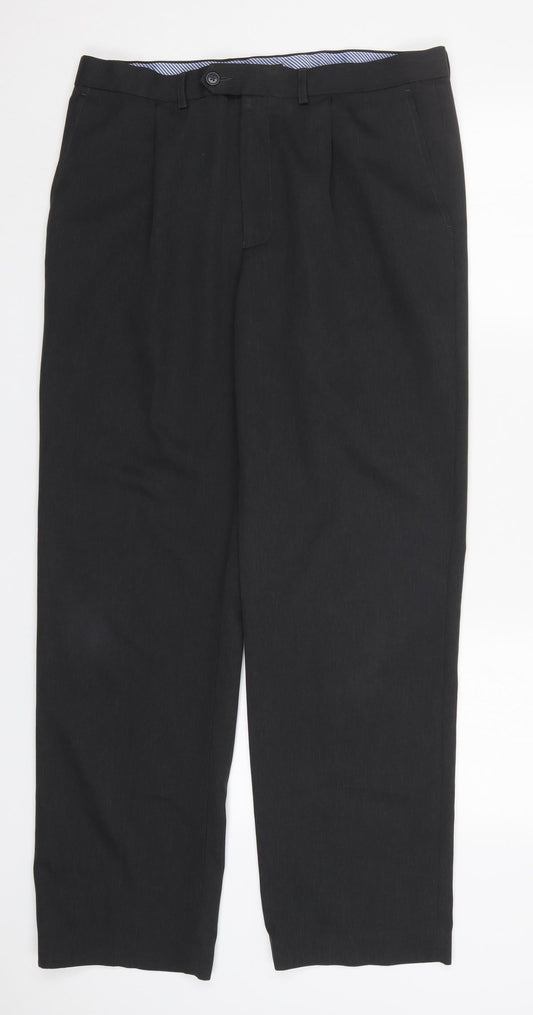 Marks and Spencer Mens Grey  Polyester Trousers  Size 34 L30 in Regular Button