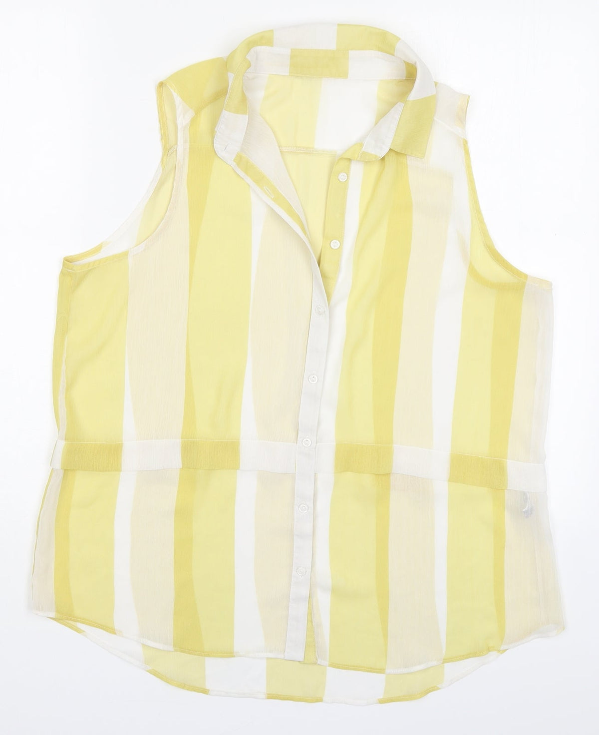 Additional front view of Knitmania women’s yellow striped polyester basic button-up, size UK 12, collared