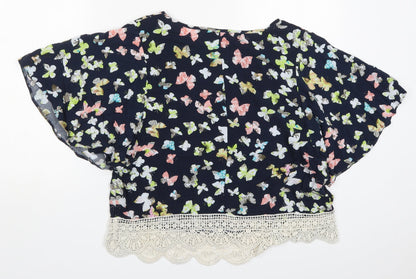 George Womens Blue  Viscose Basic Blouse Size 10 Round Neck - Butterflies