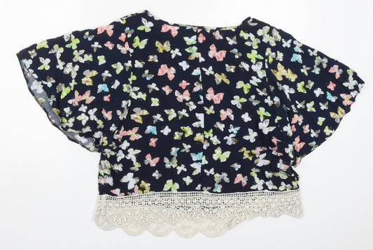 George Womens Blue  Viscose Basic Blouse Size 10 Round Neck - Butterflies