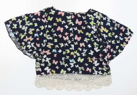 George Womens Blue  Viscose Basic Blouse Size 10 Round Neck - Butterflies