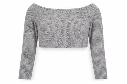 Front view of Preworn women’s grey cotton cropped t-shirt, size M, round neck