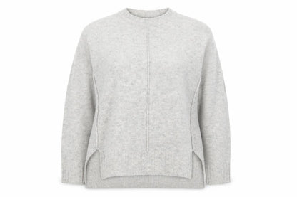 Front view of Marks & Spencer women’s grey round neck acrylic jumper, size S