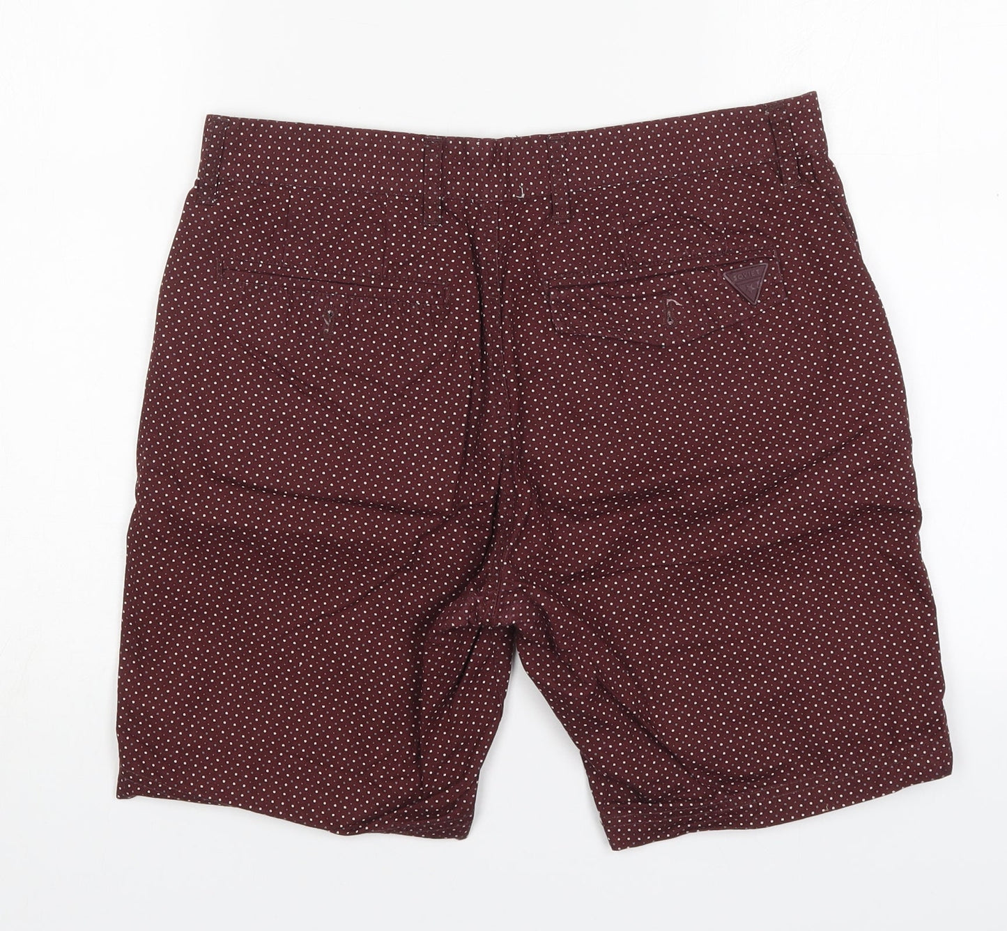 Soviet Mens Red Polka Dot Cotton Bermuda Shorts Size S L8 in Regular Button - Burgundy