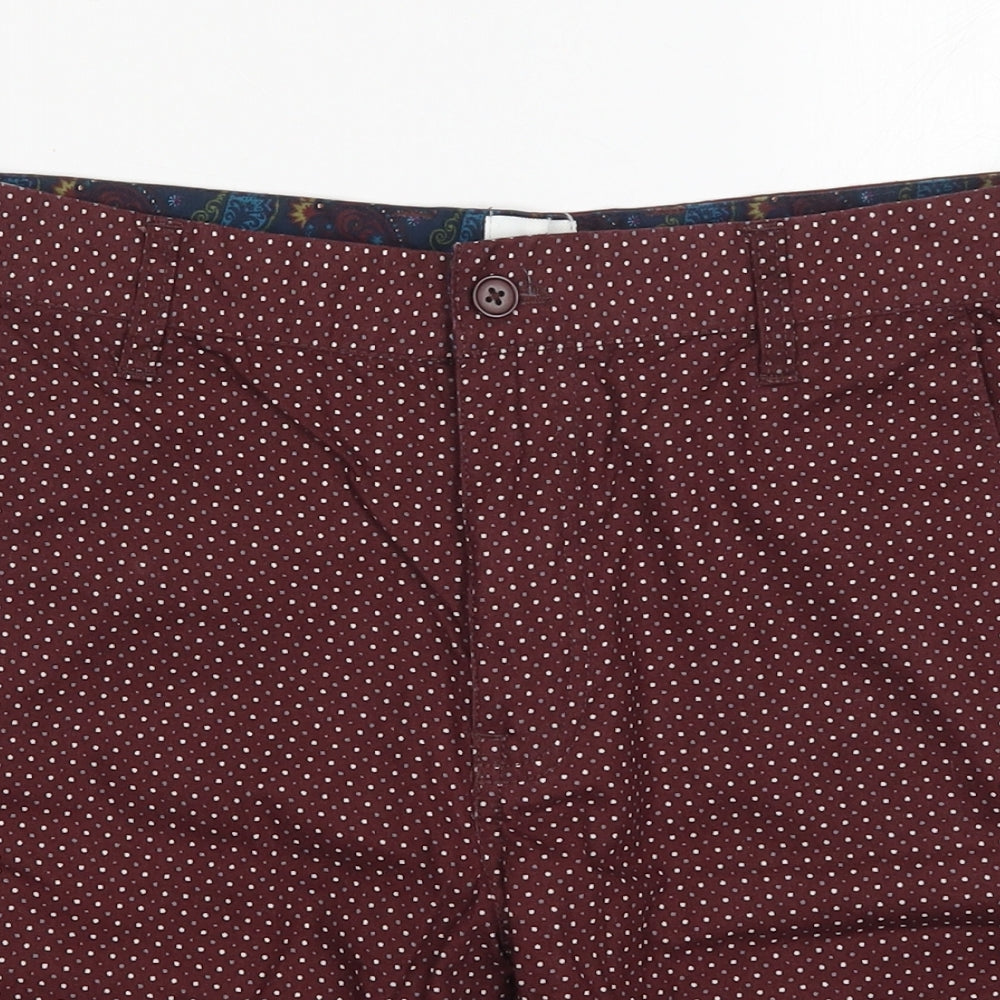 Soviet Mens Red Polka Dot Cotton Bermuda Shorts Size S L8 in Regular Button - Burgundy