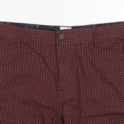 Soviet Mens Red Polka Dot Cotton Bermuda Shorts Size S L8 in Regular Button - Burgundy