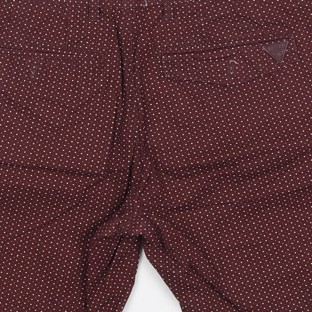 Soviet Mens Red Polka Dot Cotton Bermuda Shorts Size S L8 in Regular Button - Burgundy