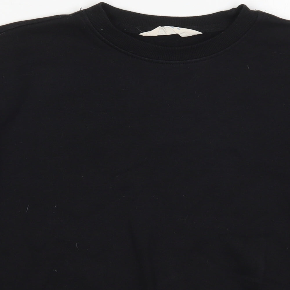 Close-up detail of Primark women’s black cotton pullover sweatshirt, size UK 10, pullover