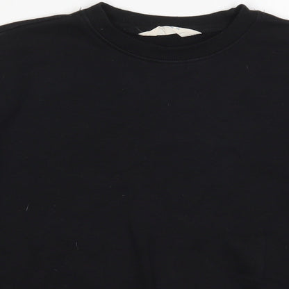Close-up detail of Primark women’s black cotton pullover sweatshirt, size UK 10, pullover