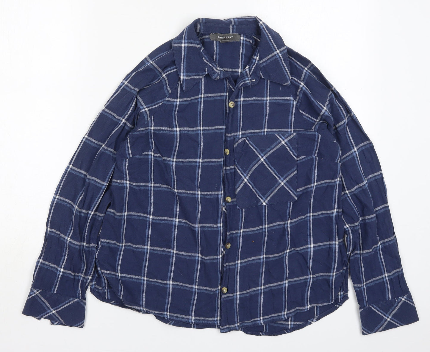 Primark Womens Blue Check Cotton Basic Button-Up Size 8 Collared