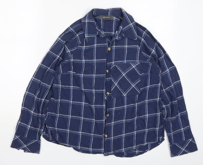 Primark Womens Blue Check Cotton Basic Button-Up Size 8 Collared