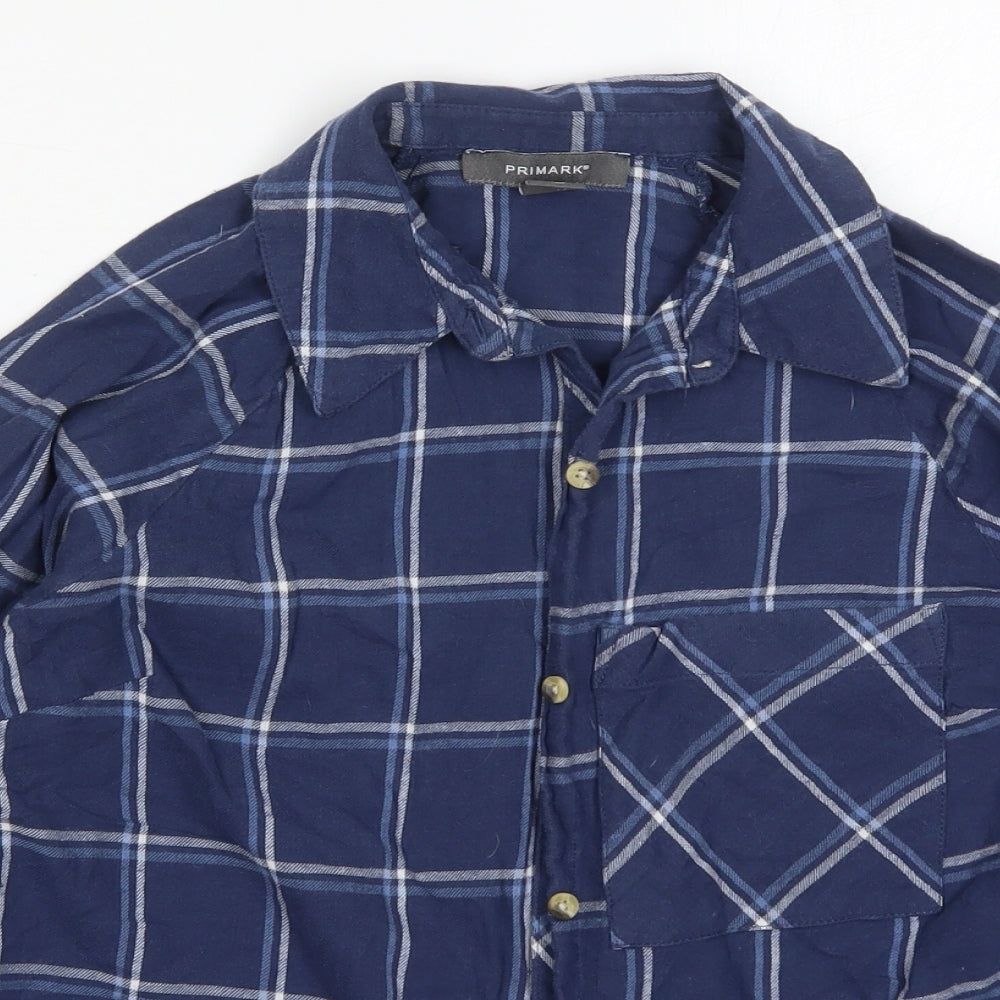 Primark Womens Blue Check Cotton Basic Button-Up Size 8 Collared