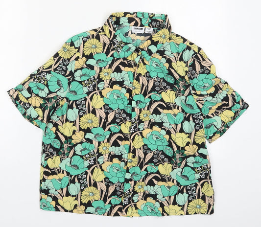 Noisy may Womens Green Floral Polyester Basic Button-Up Size S Collared