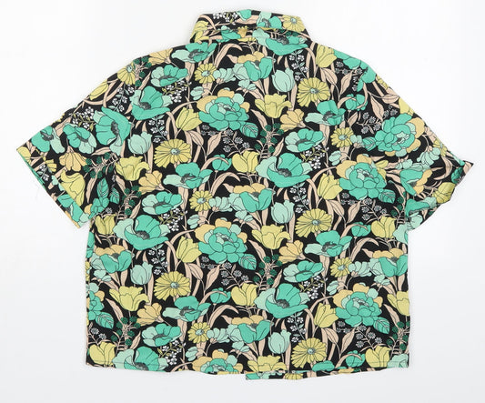 Noisy may Womens Green Floral Polyester Basic Button-Up Size S Collared