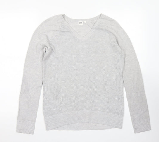 Gap Womens Grey V-Neck  Cotton Pullover Jumper Size S