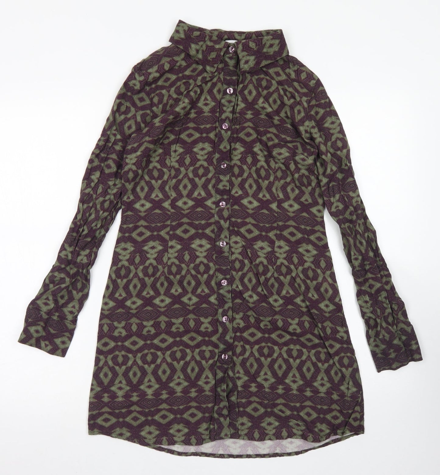 Ginger Soul Womens Purple Argyle/Diamond Viscose Shirt Dress  Size S  Collared Button