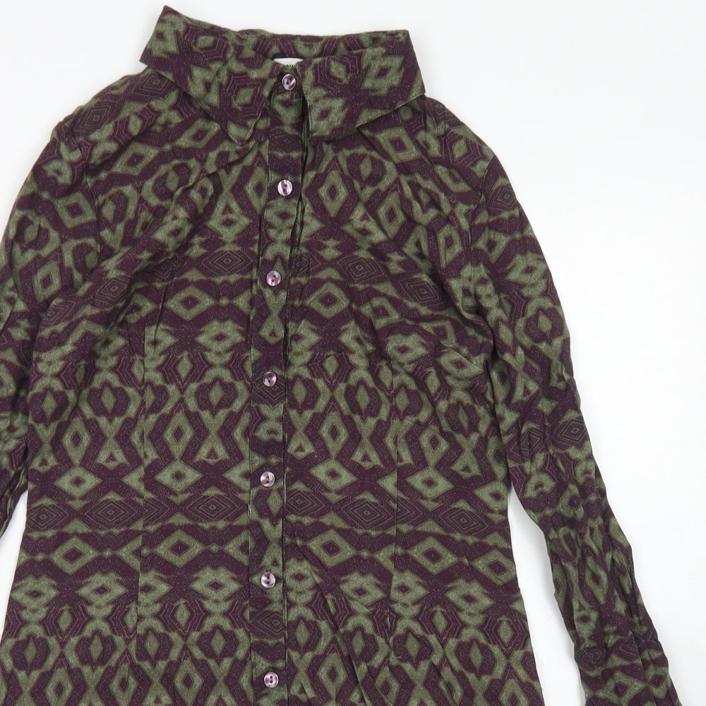 Ginger Soul Womens Purple Argyle/Diamond Viscose Shirt Dress  Size S  Collared Button