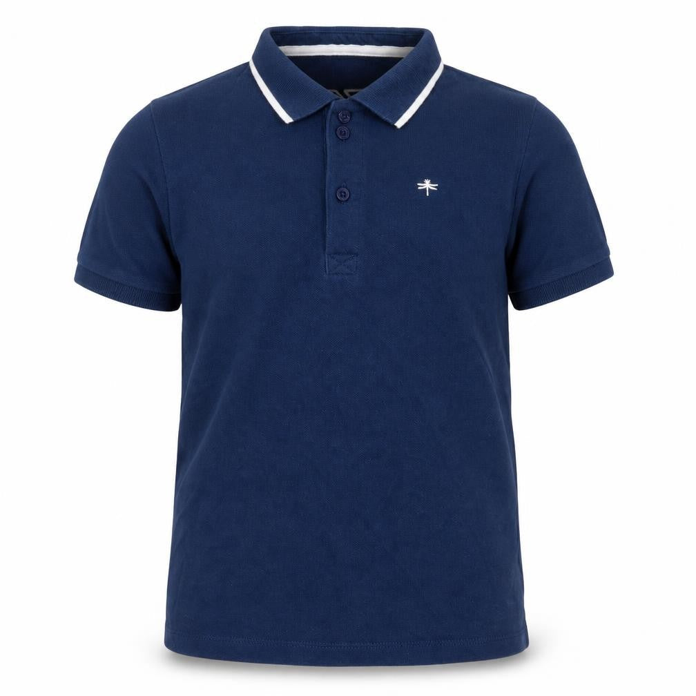 Front view of URBN DEPT boys’ blue cotton basic polo, size 9, years collared button