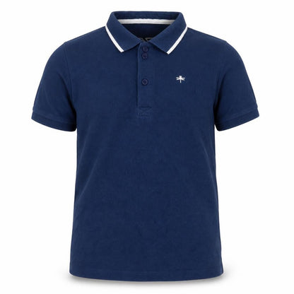 Front view of URBN DEPT boys’ blue cotton basic polo, size 9, years collared button