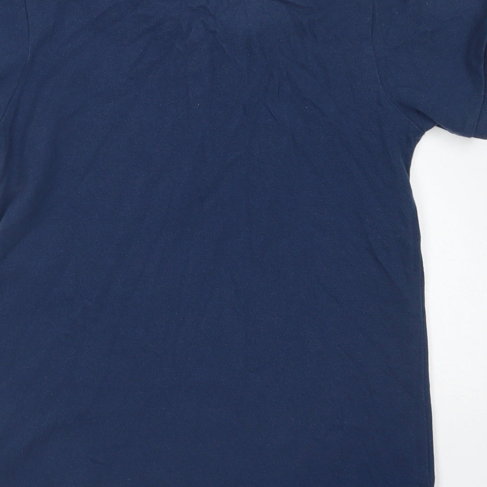 Brand and care label for URBN DEPT boys’ blue cotton basic polo, size 9, years collared button