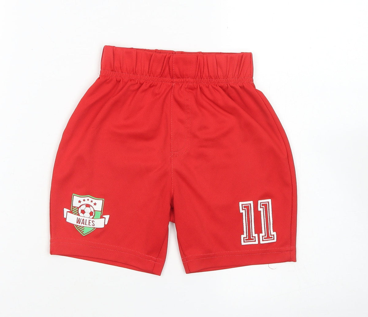 Additional front view of George boys’ red polyester sweat shorts, size 4-5, years regular
