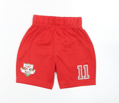 Additional front view of George boys’ red polyester sweat shorts, size 4-5, years regular