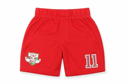 Front view of George boys’ red polyester sweat shorts, size 4-5, years regular
