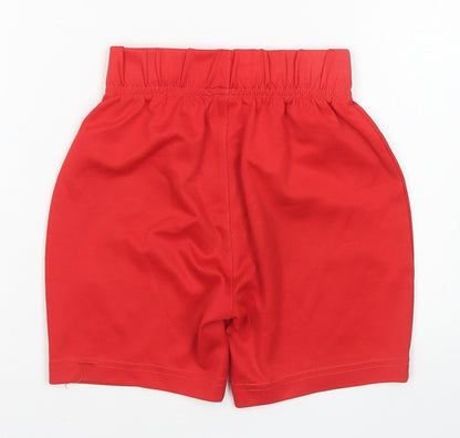 Back view of George boys’ red polyester sweat shorts, size 4-5, years regular