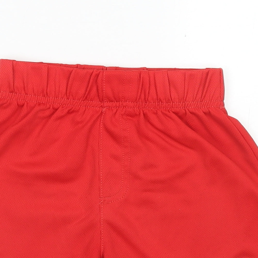 Close-up detail of George boys’ red polyester sweat shorts, size 4-5, years regular