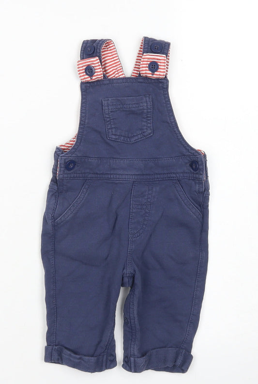 Front view of Marks & Spencer boys’ brown striped cotton dungaree one-piece, size 0-3, months button